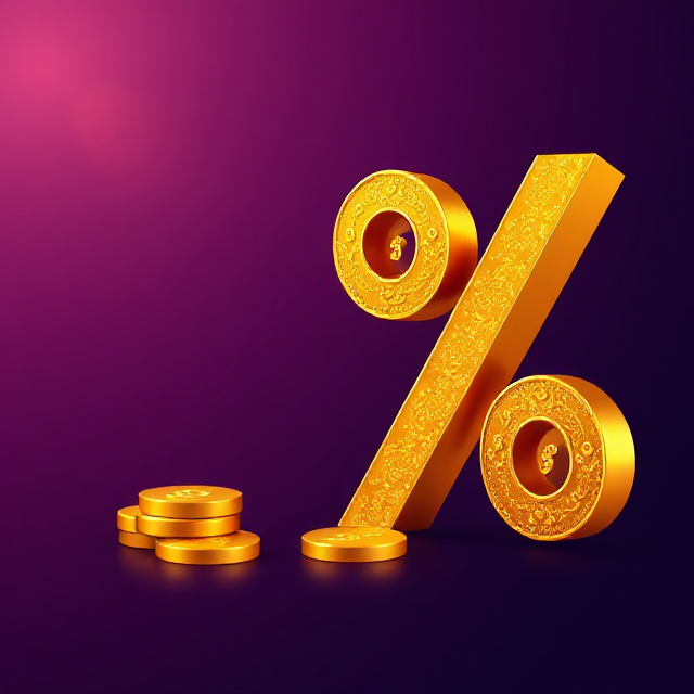 Gold percent sign made of coins illustrating what RTP means in high RTP online slots